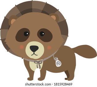 Illustration of a raccoon dog wearing a Japanese umbrella