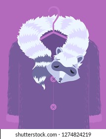 Illustration of a Raccoon Fur with Face and Tail on Coat for Awareness