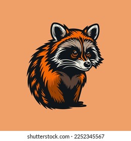 illustration of raccoon head animal logo character mascot in flat color vector cartoon style