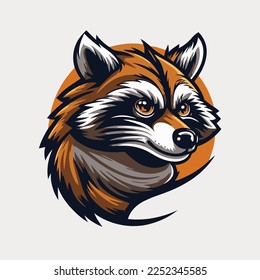 illustration of raccoon head animal logo character mascot in flat color vector cartoon style