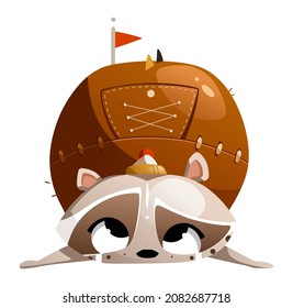 Illustration of a raccoon, which was crushed by a huge tourist backpack.