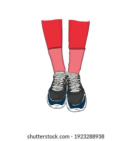Illustration of race walking, running icon, legs in gym shoes isolated on white background. Jogging, healthy lifestyle, logo, icon