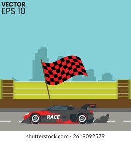 illustration of a racer car with flag