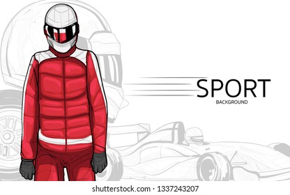 illustration of racer. racing car background.