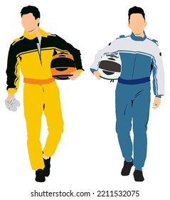 Illustration of racers with helmets.