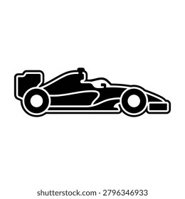 An illustration of a racing car in motion.