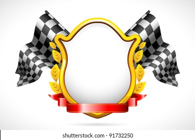 illustration of racing flag with shield and laurel