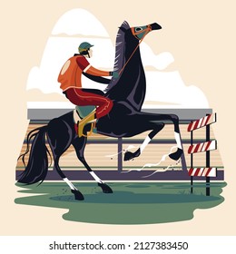 Illustration of racing horses in jump action