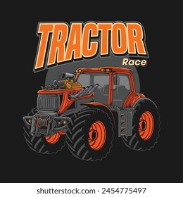 illustration racing tractor,farm tractor,isolated black tractor with logo on it