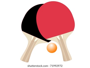 Illustration of rackets and ball for table tennis on a white background