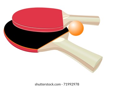 Illustration of rackets and ball for table tennis on a white background