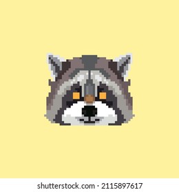 Illustration Of Racoon Face Pixel Design
