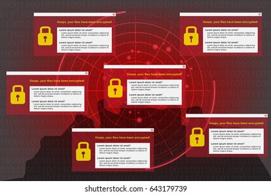 Illustration of radar detection on malware, ransomware and virus computer from hacker on background data that encrypted in binary code.