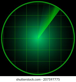 Illustration of a radar screen on a dark background