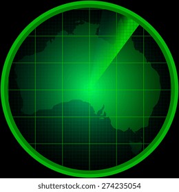 Illustration of radar screen with a silhouette of Australia