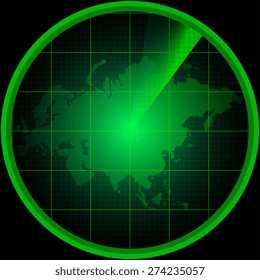 Illustration of radar screen with a silhouette of Eurasia
