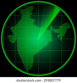 Illustration of Radar screen with the silhouette of India