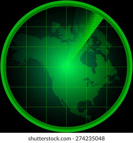 Illustration of radar screen with a silhouette of North America