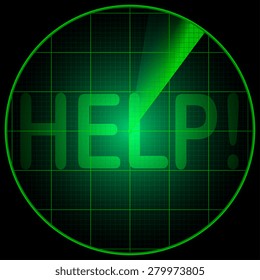 Illustration of radar screen with the word Help