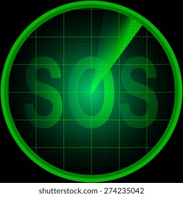 Illustration of radar screen with the word SOS