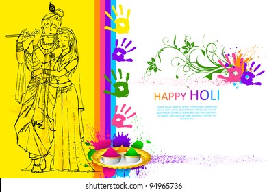 illustration of Radha Krishna on holi wallpaper