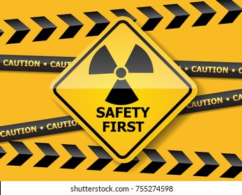 illustration of radiation warning sign on yellow wall vector background