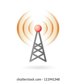 Illustration of radio antenna mast with signals on air