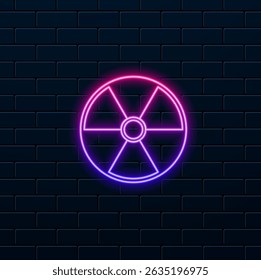 Illustration of radioactive caution sign. Circle icon - radioactive symbol. neon style.