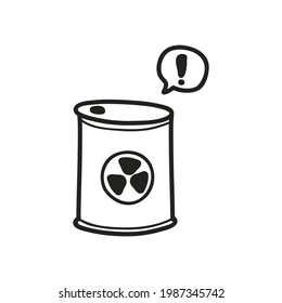 illustration of radioactive waste drum, doodle vector.