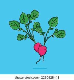 illustration with radish, bright icon with two radishes