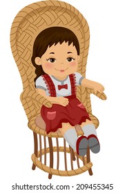 Ilustración de una muñeca mordaza sentada en una silla de Rattan