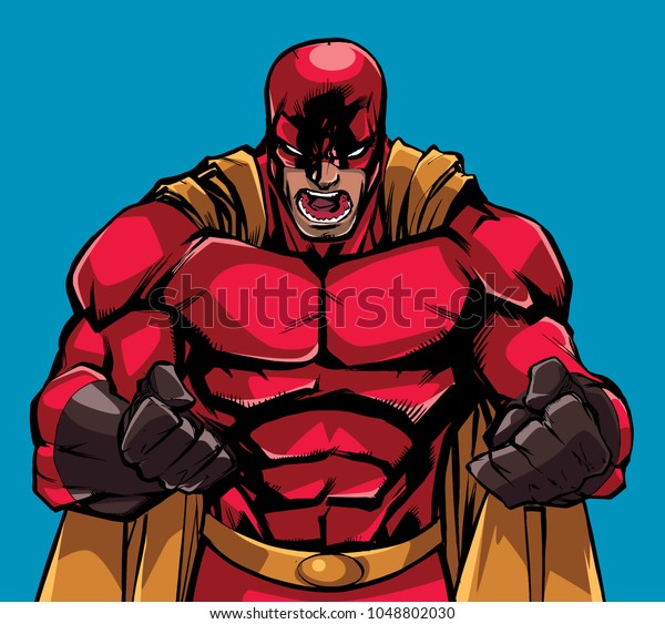 拳を握り締めて戦いに備え 怒り狂うスーパーヒーローのイラスト のベクター画像素材 ロイヤリティフリー 1048802030