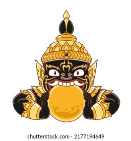 Illustration of Rahu embraces the moon. Rahu is the beast in the ancient novel, causing lunar.