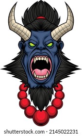 Illustration of raijin the god of thunder in japanese art drawing