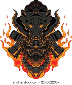 Ilustración de raijin, el dios del trueno en el dibujo de arte japonés