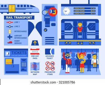 Illustration of rail transportation infographic elements and icons