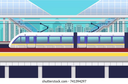 Illustration of a railway station platform with a train.Vector.