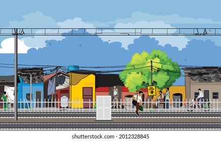 Illustration Of Railway Track Slums