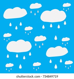 Illustration of a rain cloud. Greeting card with a picture of a cloud. Wallpapers for design. Blue background.