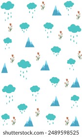 Illustration von Regenwolken- und Bergmotiven zum Einwickeln von Papier