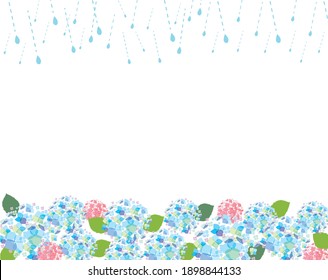 Illustration of rain and hydrangea on white background