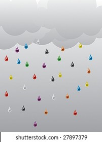 Illustration of a rain from multicoloured drops.
