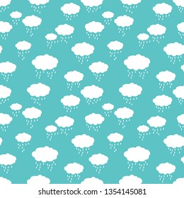 Illustration of rain. White clouds. Rainy weather. Vector clouds. Seamless backround with clouds. Summer background. Autumn background. Cute background. Raining. 