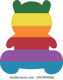 Illustration rainbow bear sitting at white background