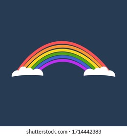 Illustration of rainbow between two clouds.