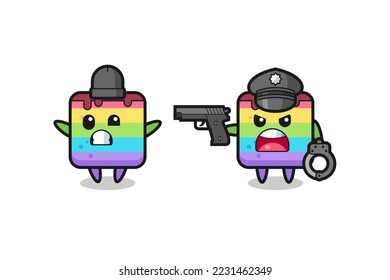 Illustration von Regenbogen-Kuchenrauber mit von der Polizei gefangenen Handhosen , süßes Design für T-Shirt, Aufkleber, Logo-Element