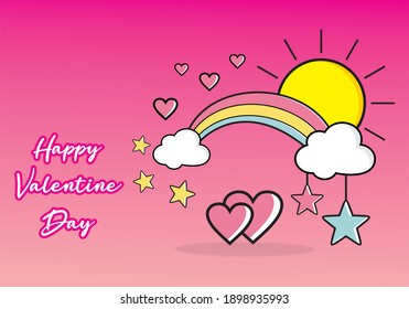 Illustration of a rainbow circling the symbol of love, this illustration is suitable for Valentine's Day greeting cards or Valentine's Day themed banners