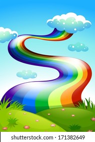 Illustration of a rainbow in the clear blue sky