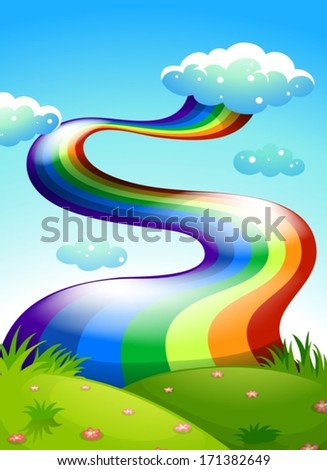 Illustration of a rainbow in the clear blue sky
