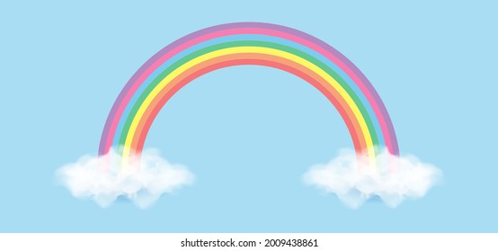 Ilustración arco iris y nube sobre fondo azul